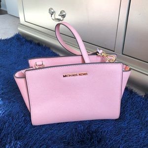 Selma Medium Pink Saffiano Leather Crossbody